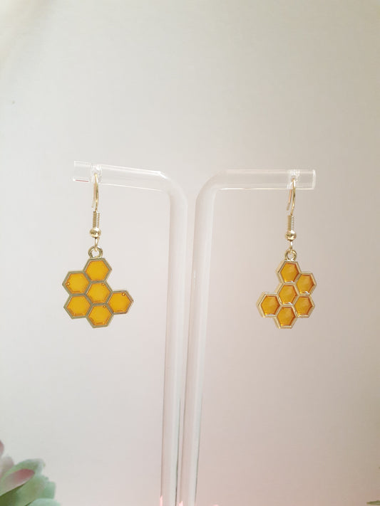 Honeycomb earrings, Dangle earrings, Gift for her