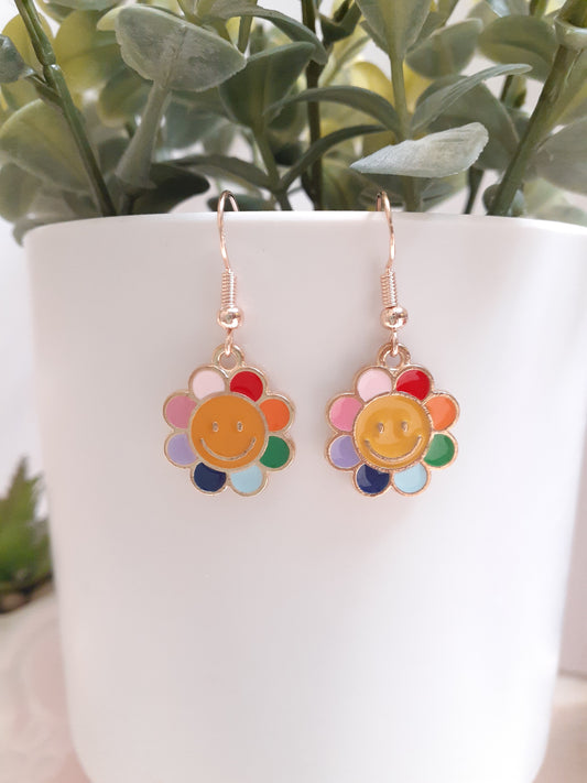 Smiley face flower earrings