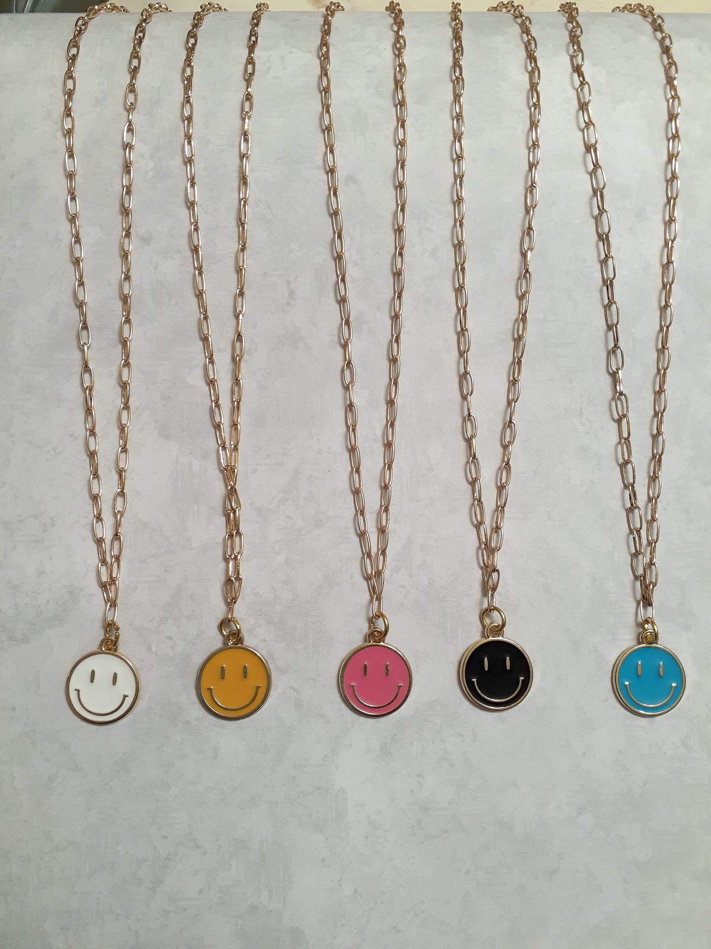 Smiley face paperclip necklace, Gold chain happy necklace, Positive Happy necklace