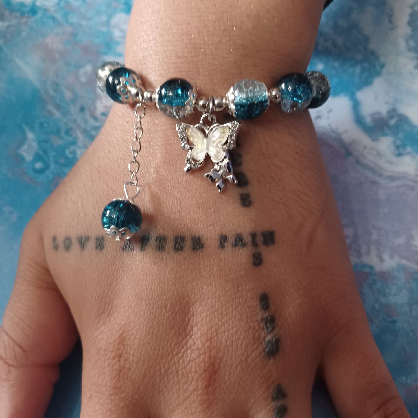 Blue Crackle Glass Beaded Bracelet