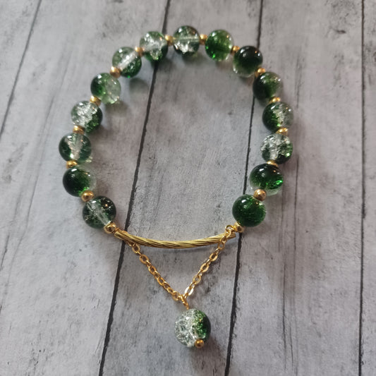 Green Crackle Bracelet with Dangling Chain