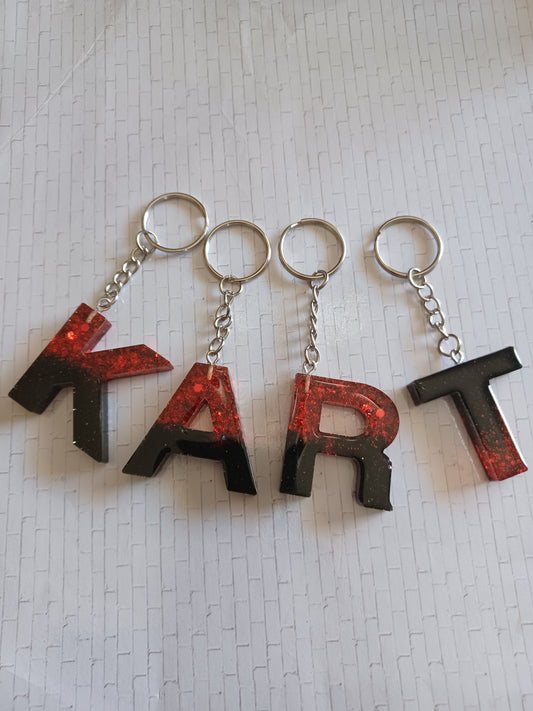 Black and Red Resin Letter Keychain