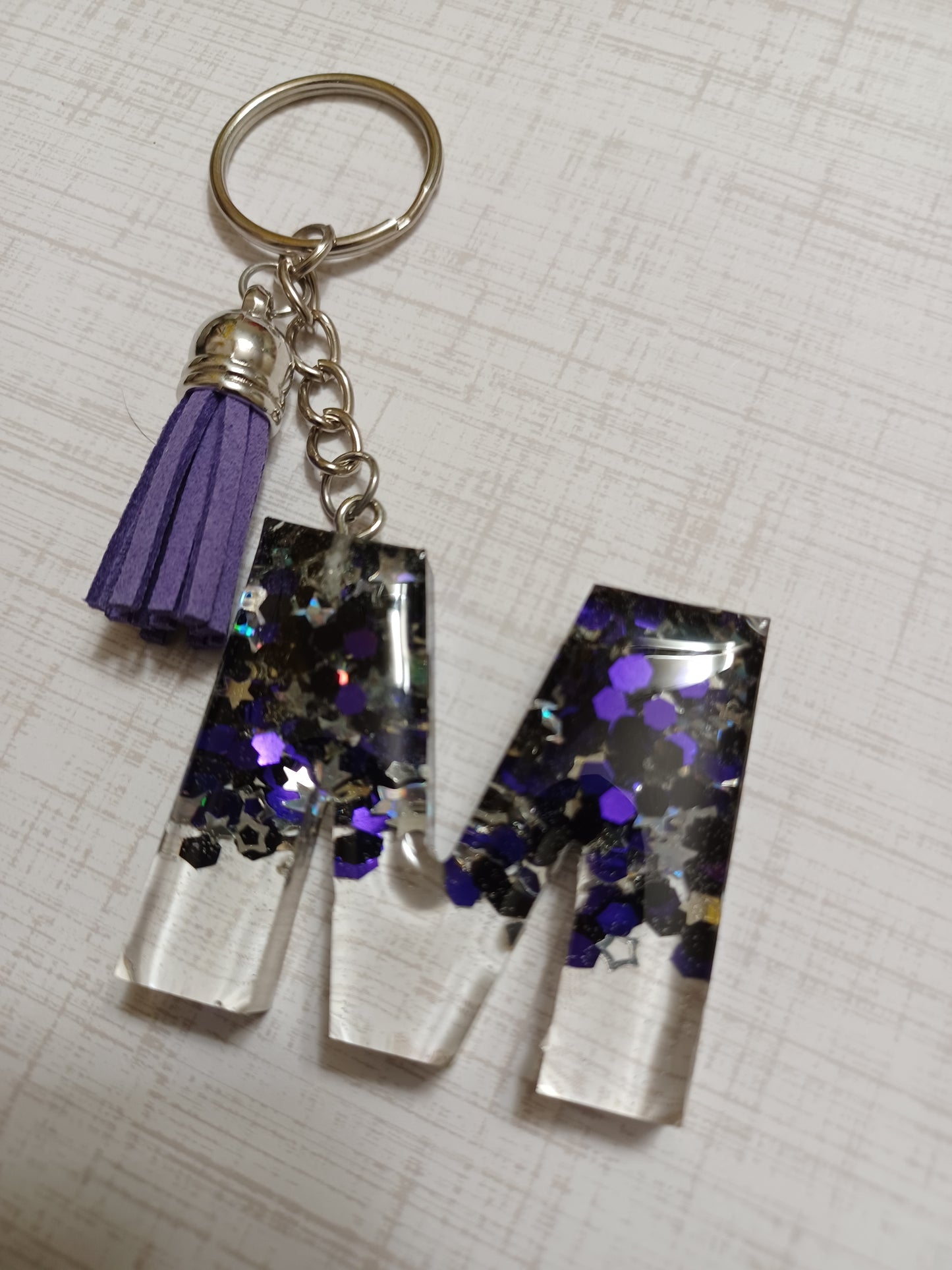 Black & Purple Glitter keychain