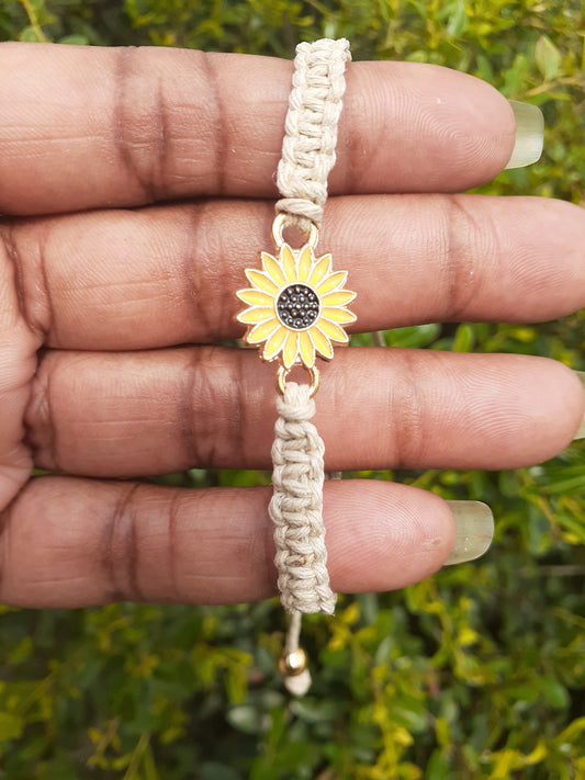 Yellow Sunflower Macrame Bracelet