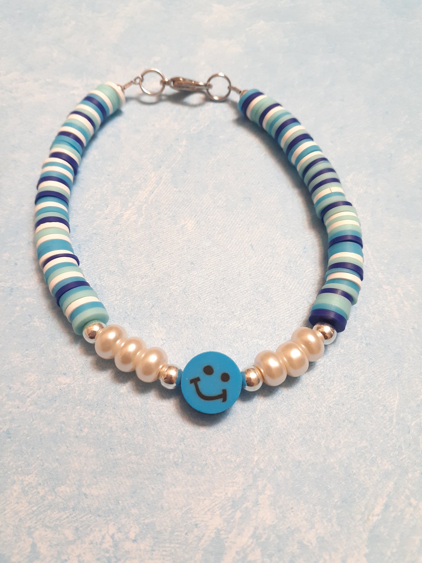 Blue and White Clay Disc bracelets, Heishi bracelets