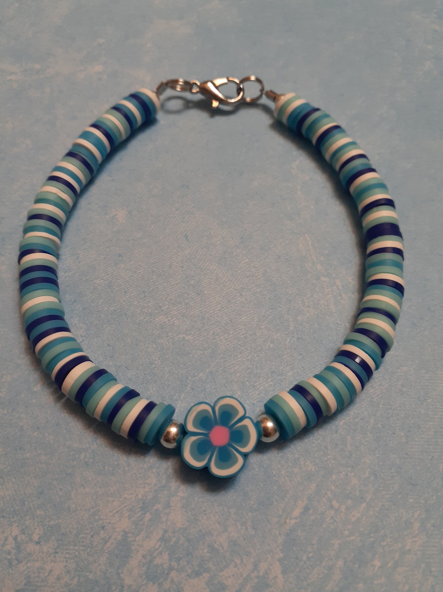 Blue and White Clay Disc bracelets, Heishi bracelets