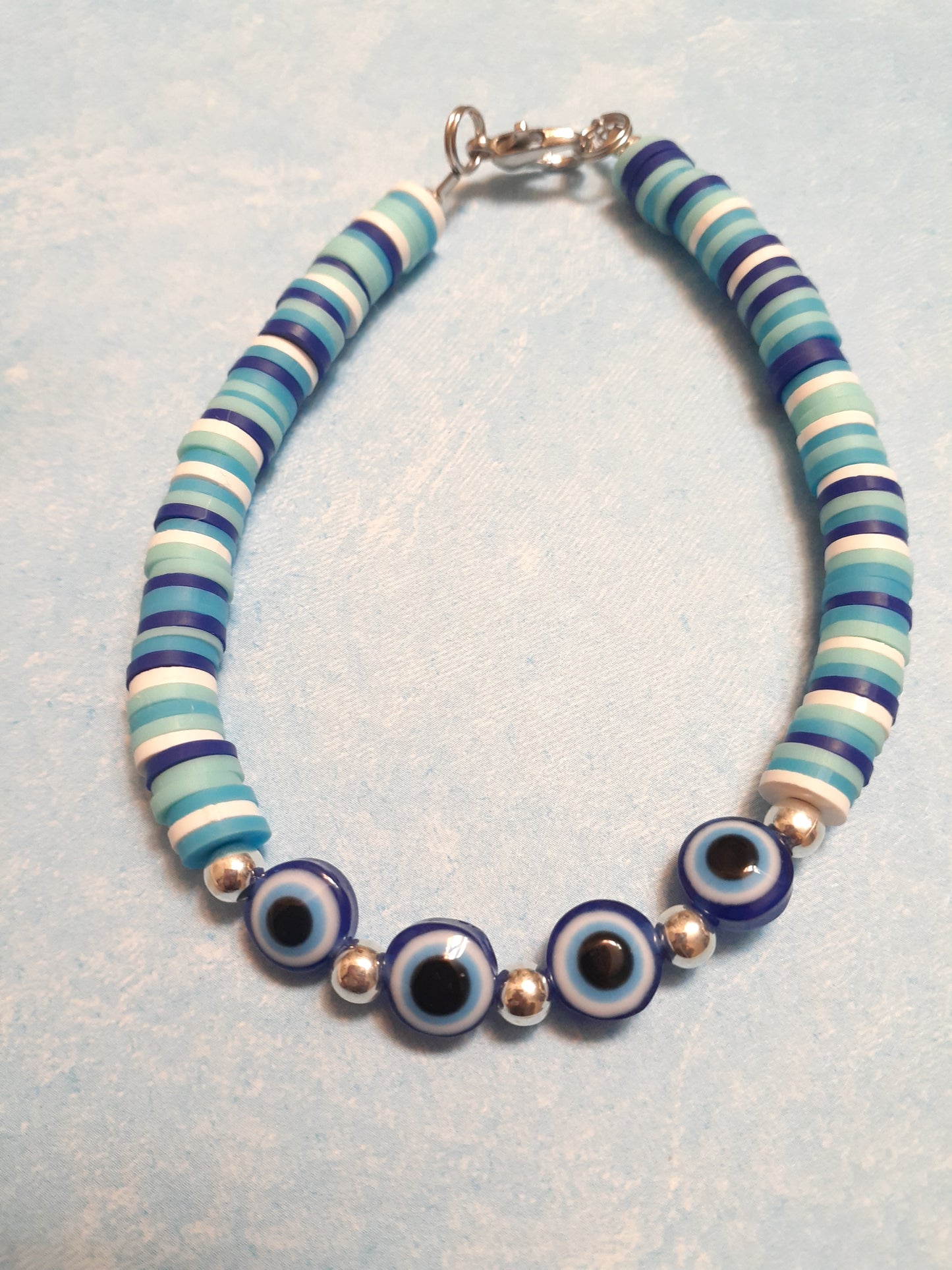 Blue and White Clay Disc bracelets, Heishi bracelets
