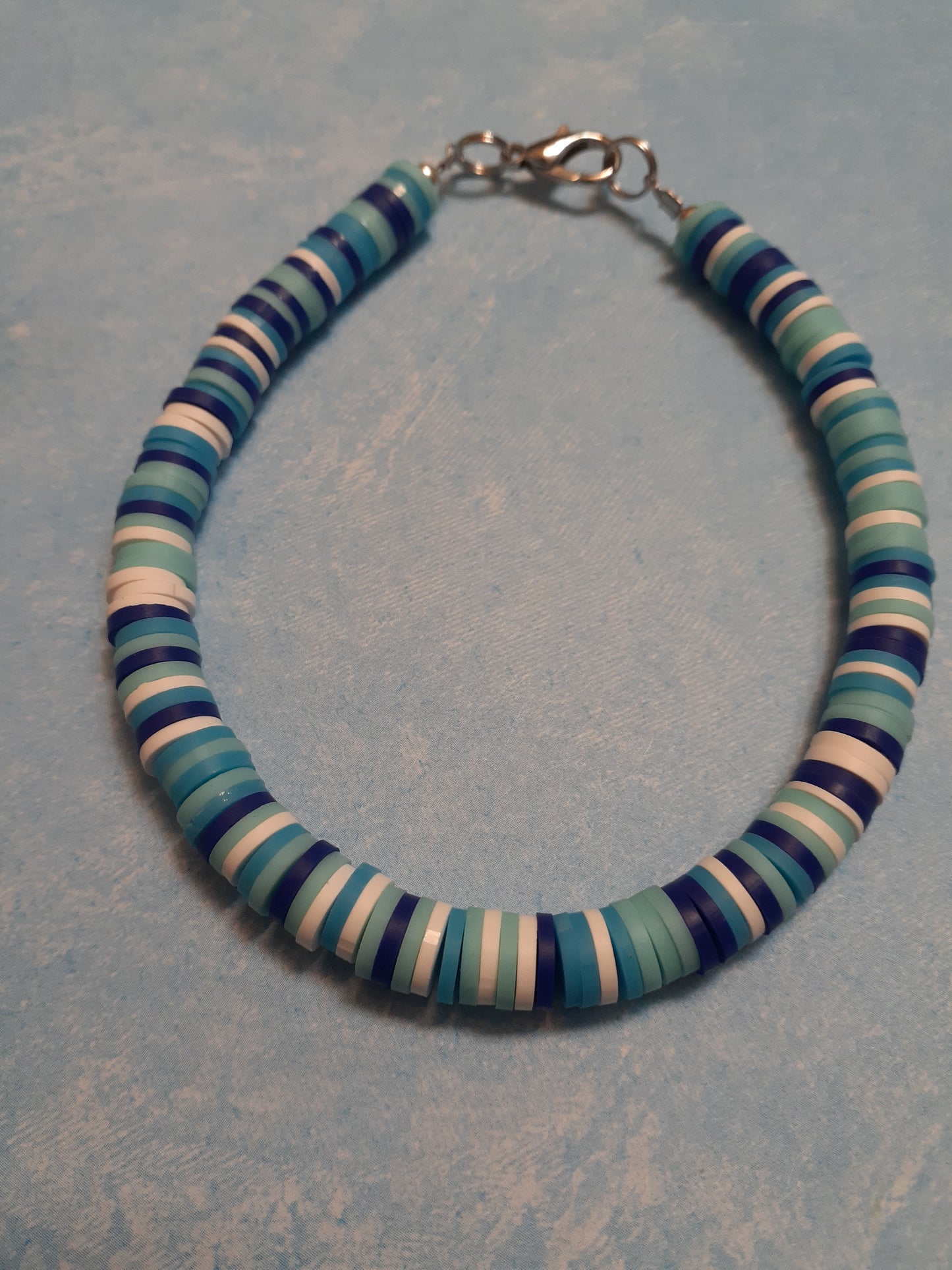 Blue and White Clay Disc bracelets, Heishi bracelets