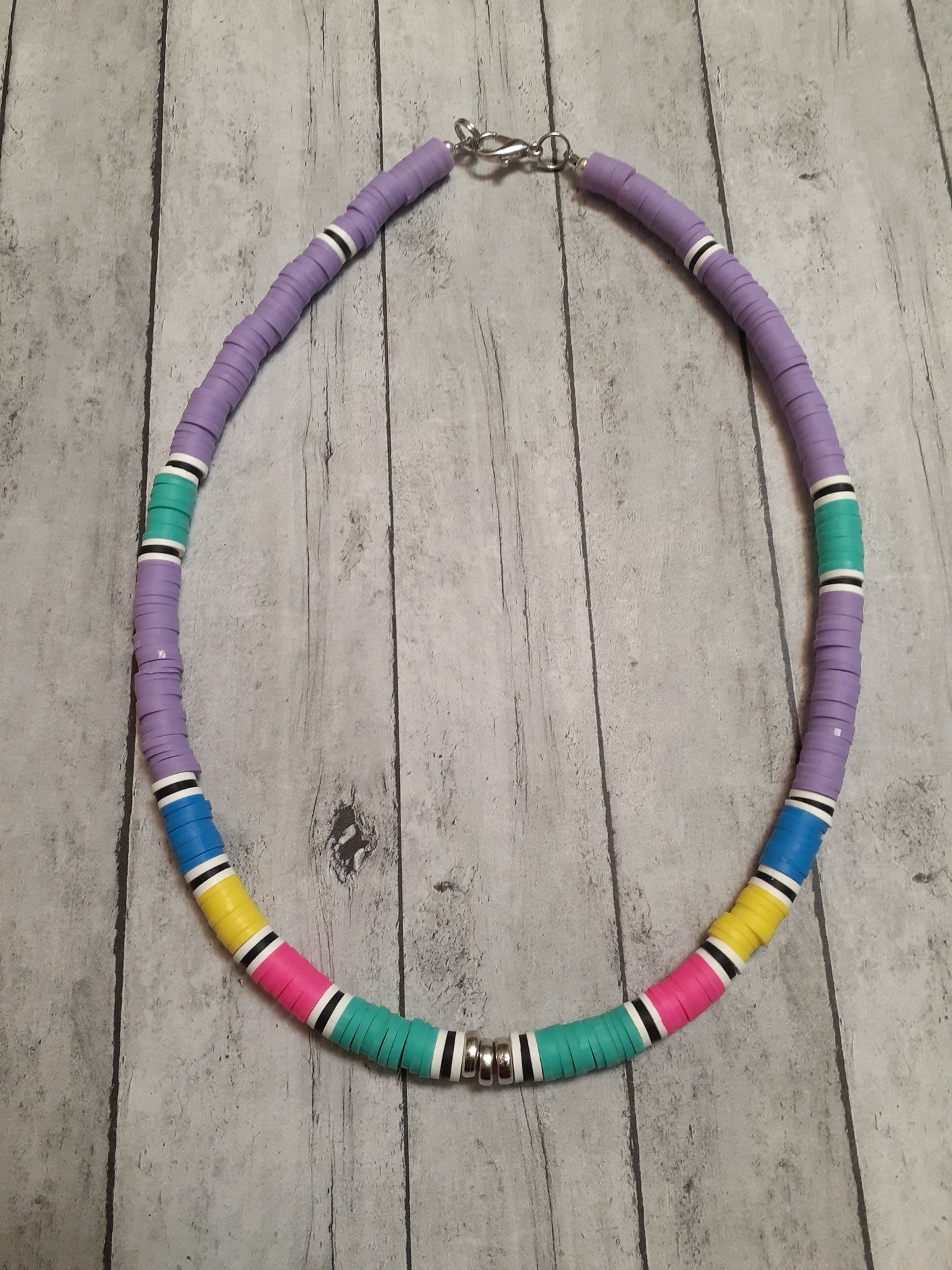 Purple clay disc necklaces, Multicolored Heishi necklaces, Purple Heishi necklaces