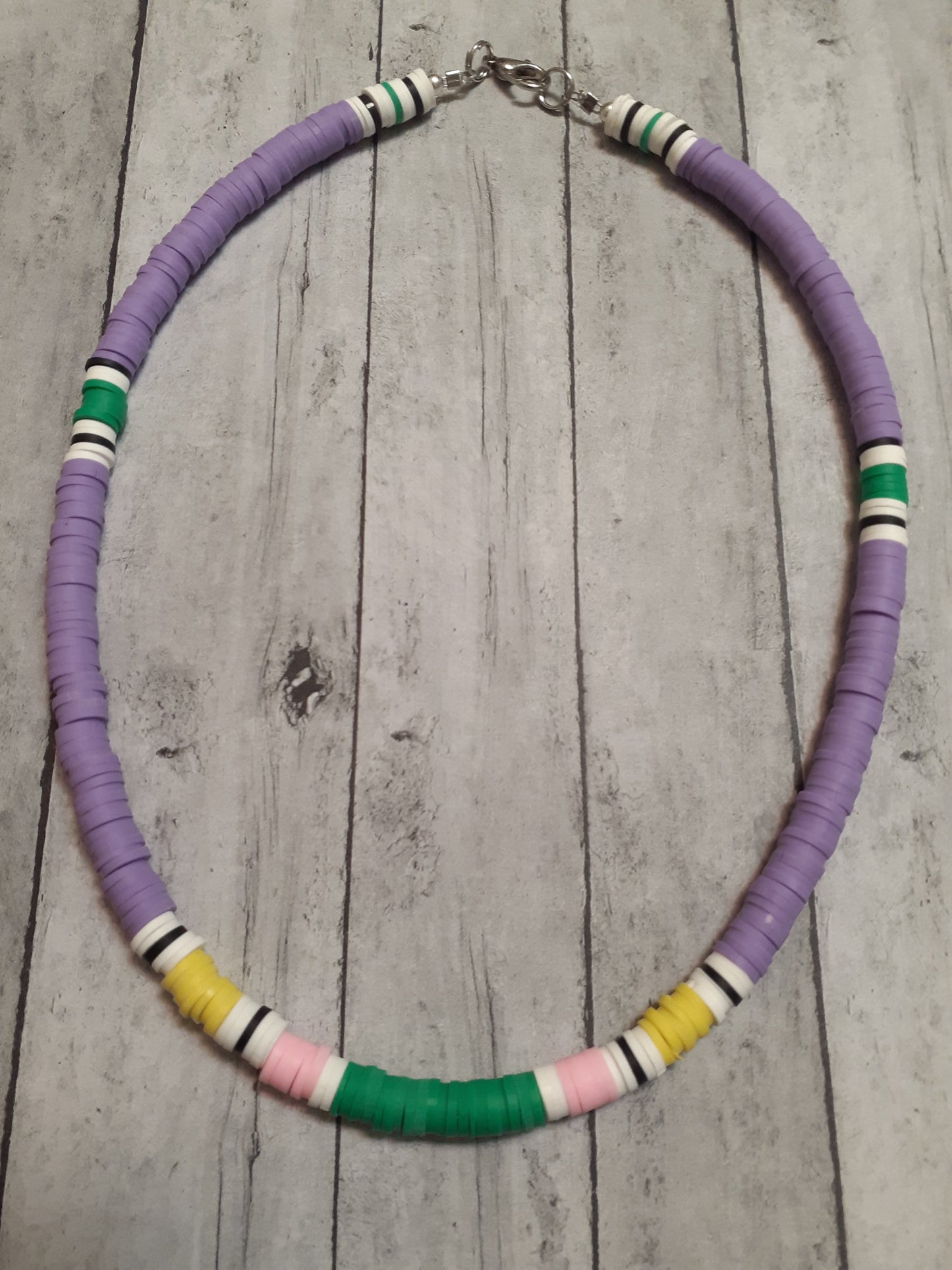 Purple clay disc necklaces, Multicolored Heishi necklaces, Purple Heishi necklaces
