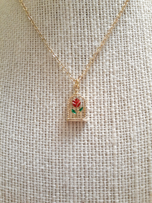 Beauty and the Beast Enchanted Rose Necklace,  Rose Necklace