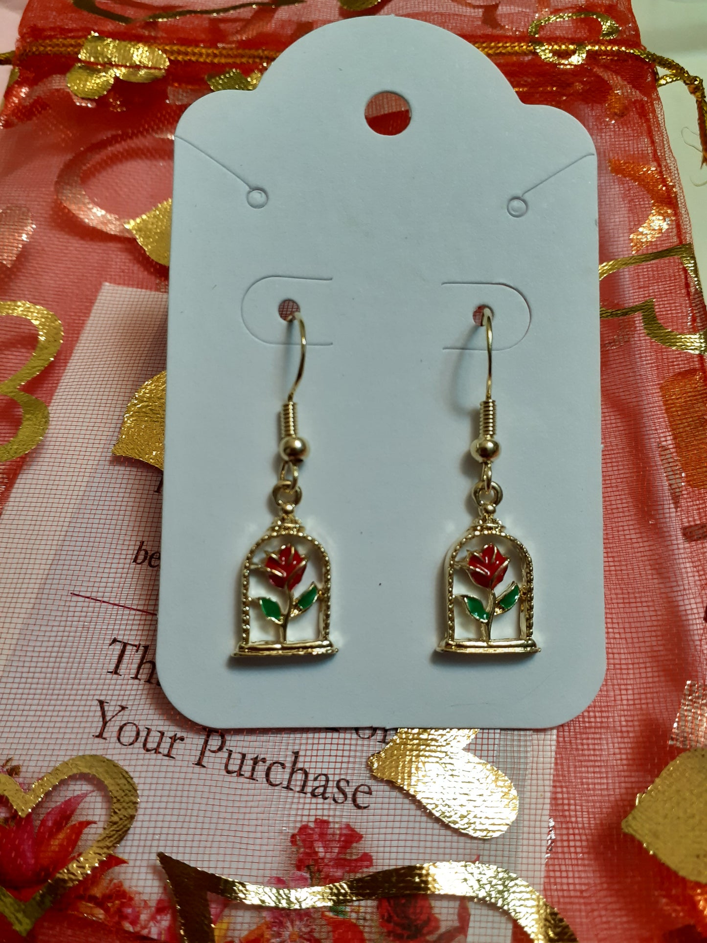 Beauty and the beast Rose Earrings, Rose earrings