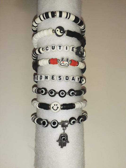 Black and White Clay Disc Bracelets