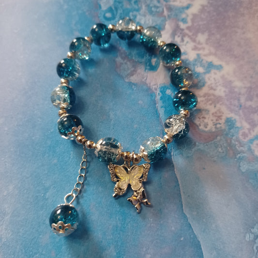 Blue Crackle Glass Beaded Bracelet