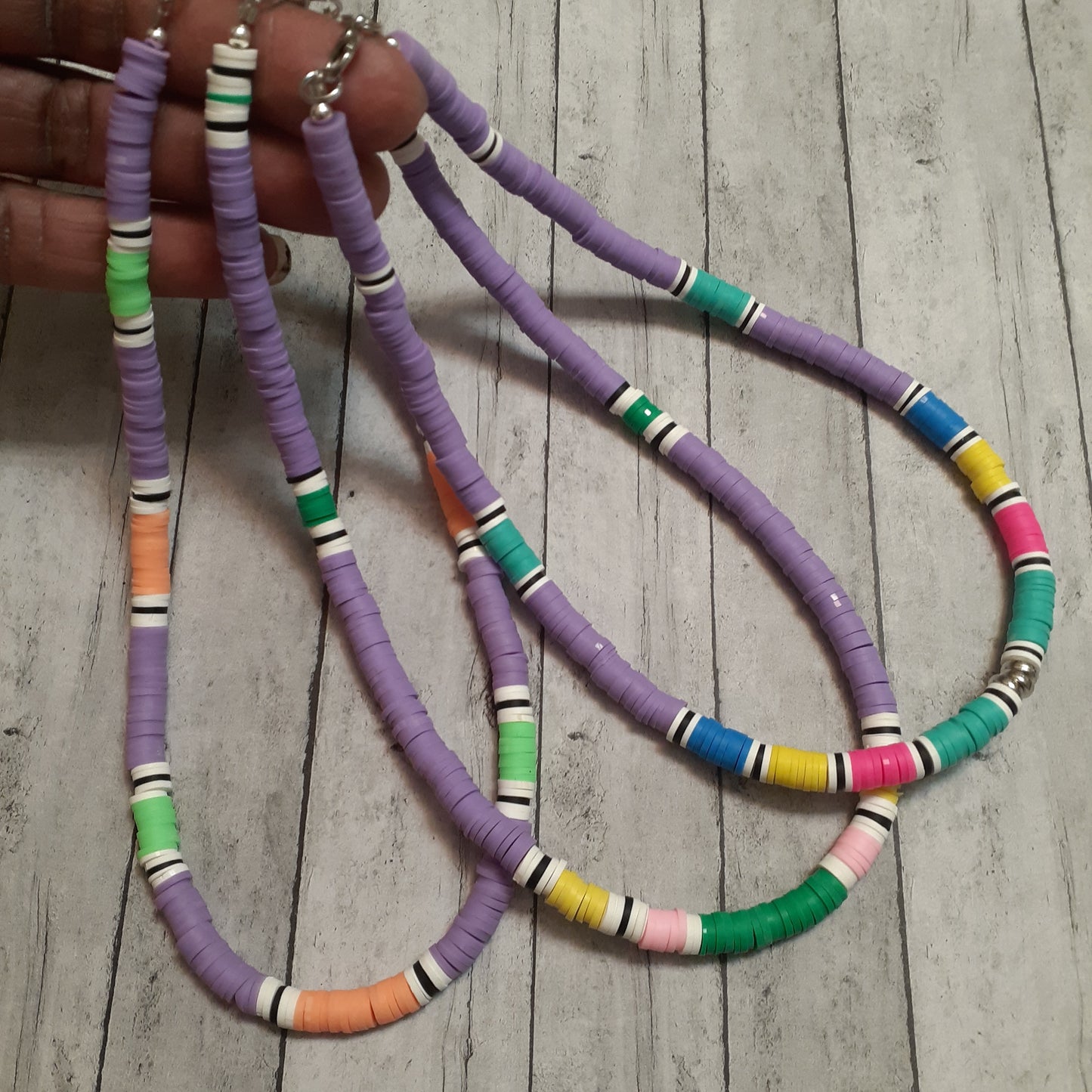 Purple clay disc necklaces, Multicolored Heishi necklaces, Purple Heishi necklaces